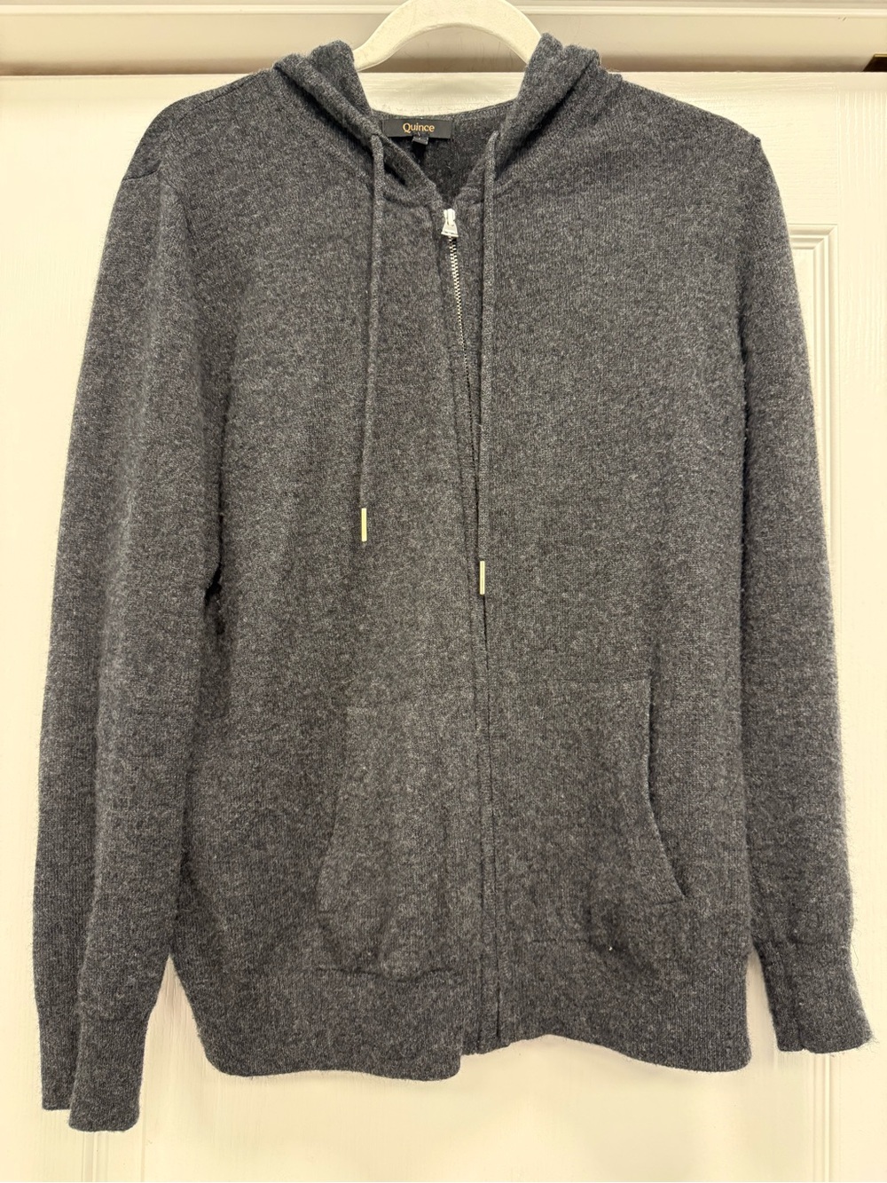 Quince Mongolian Cashmere Full Zip-Up Hoodie Sweater in Charcoal Gray